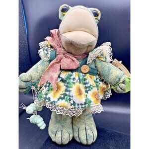 Plush Frog Original Tag Berkeley Designs 1990 Bug Eye Sun Flower Country Cottage